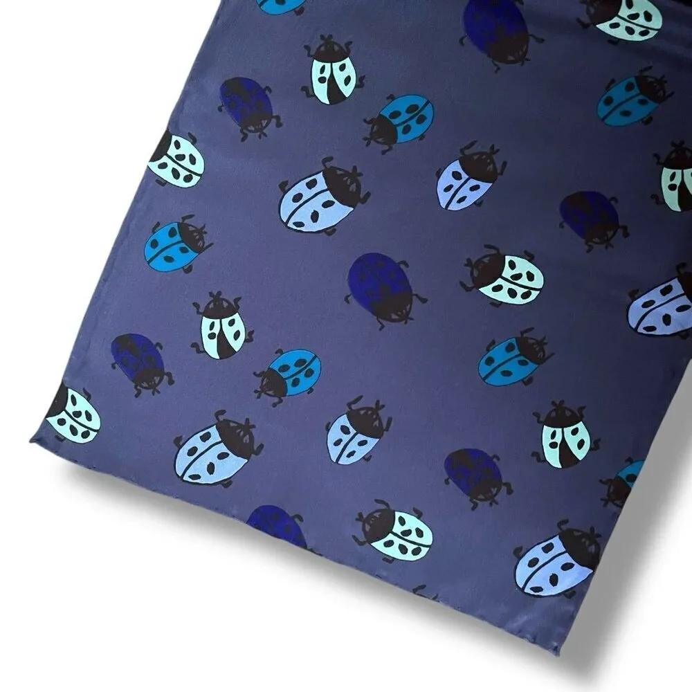 Vintage Charlotte Sparre Denmark Womens Scarf Navy Blue Silk Ladybug Print 63x13